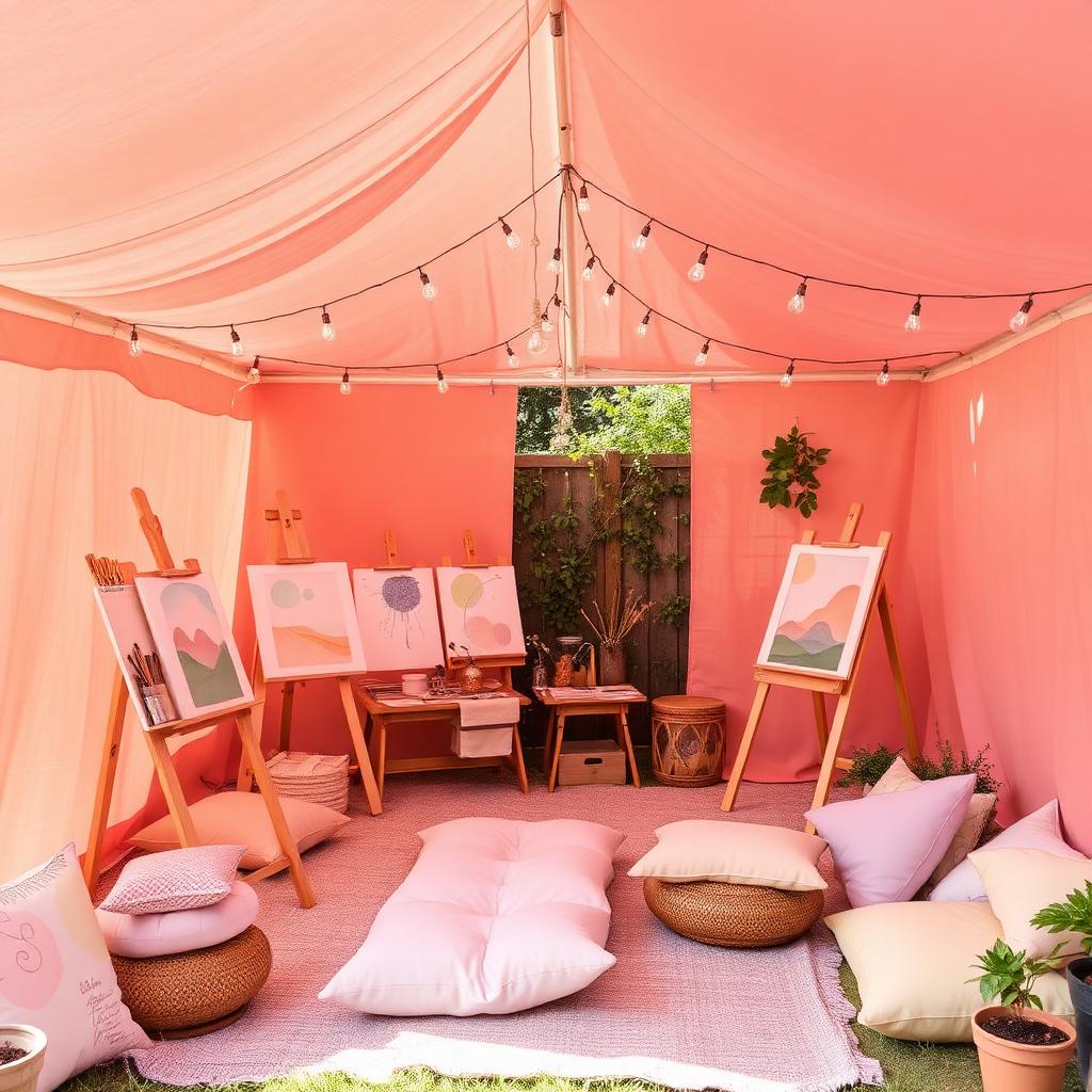 Colorful bohemian backyard art studio